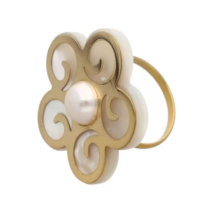 New Majorica Roxana Big Ring With Mother-Of-Pearl
