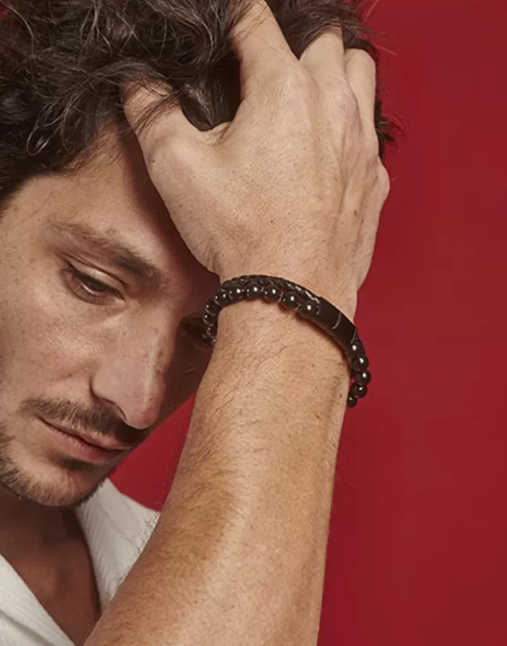 sailor_bracelet_in_steel_leather_and_black_pearl_22cm_2.webp Clearance Majorica Sailor Bracelet In Steel, Leather And Black Pearl 22Cm