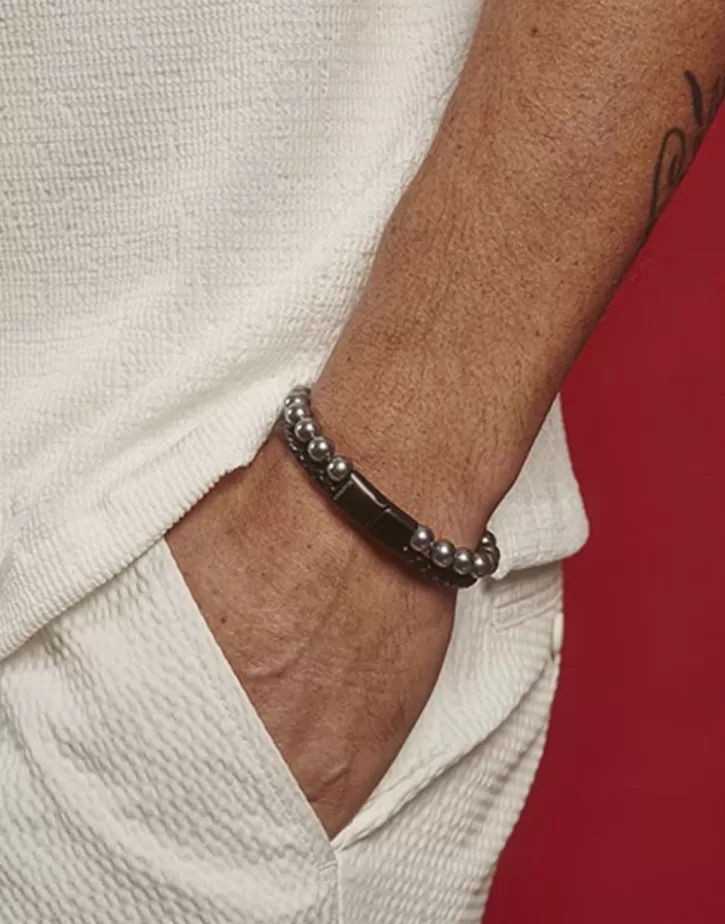 sailor_bracelet_in_steel_leather_and_grey_pearl_21cm_4.webp Discount Majorica Sailor Bracelet In Steel, Leather And Grey Pearl 21Cm