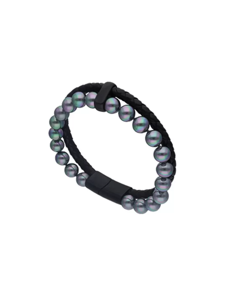 sailor_bracelet_in_steel_leather_and_grey_pearl_22cm_5.webp Clearance Majorica Sailor Bracelet In Steel, Leather And Grey Pearl 22Cm