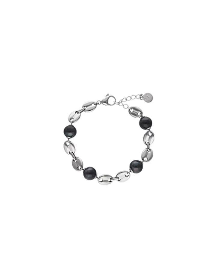 Store Majorica Sailor Chain Bracelet In Steel And Black Pearls