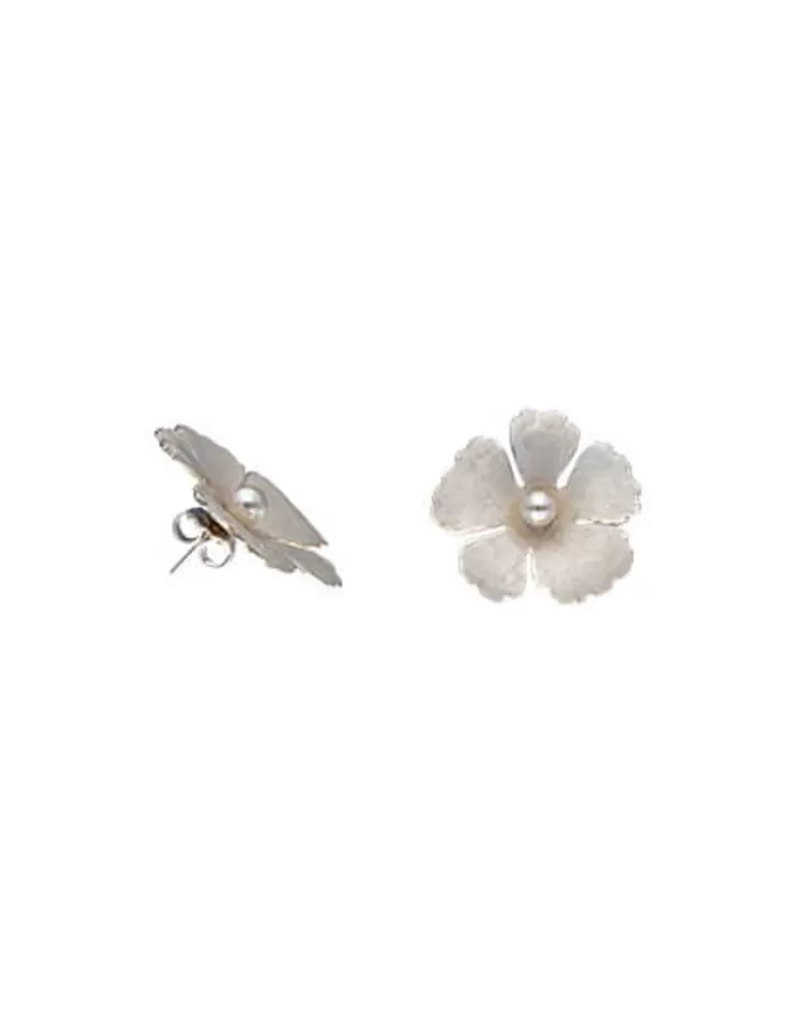 Cheap Majorica Santorini Bianco Bridal Earrings Small Nacre Flower With Pearls