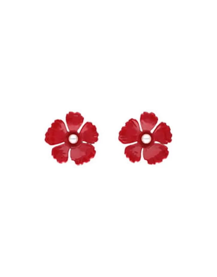 Cheap Majorica Santorini Large Flower Red Earrings In Silver