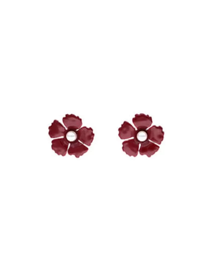 Outlet Majorica Santorini Small Flower Red Earrings In Silver