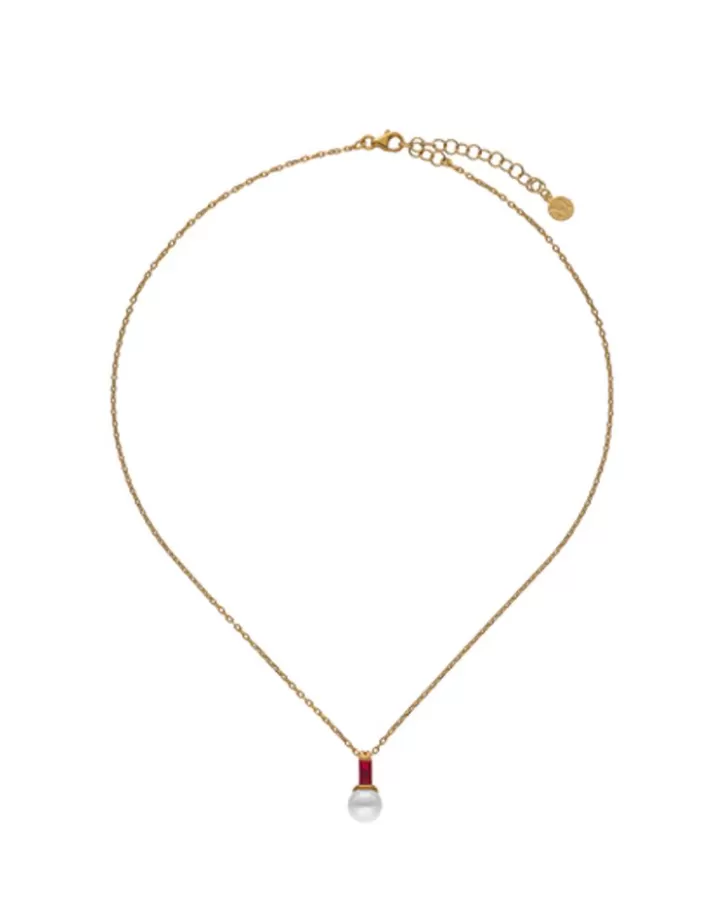 Outlet Majorica Selene Gold-Plated Necklace With Pearl And Ruby Red Zirconia