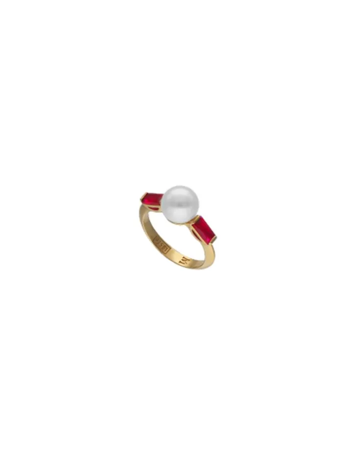 Fashion Majorica Selene Gold-Plated Ring With Pearl And Ruby Red Zirconia