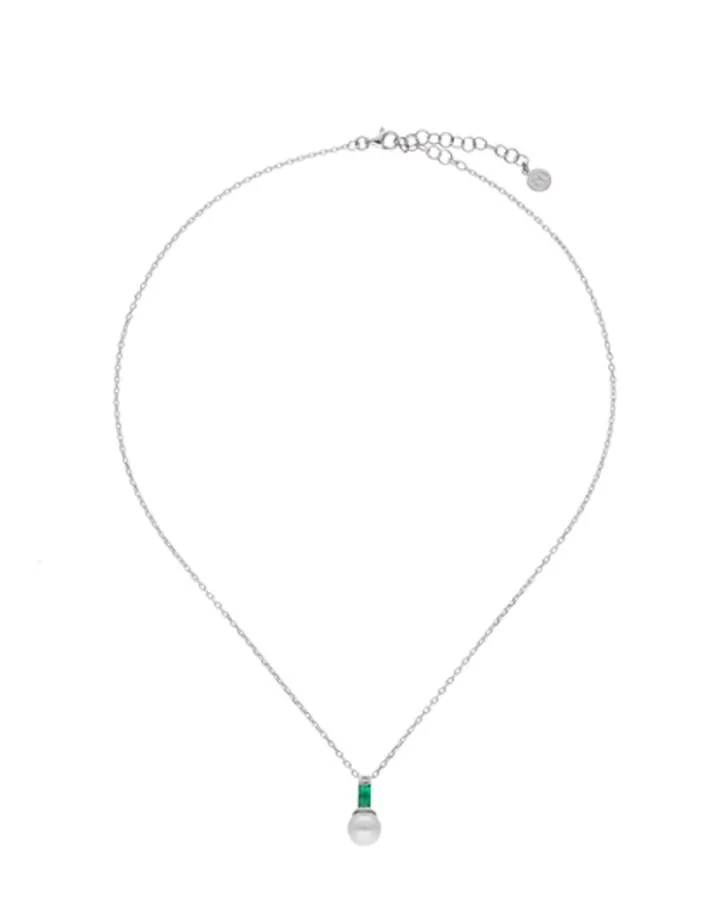 Discount Majorica Selene Silver Necklace With Pearl And Emerald Green Zirconia