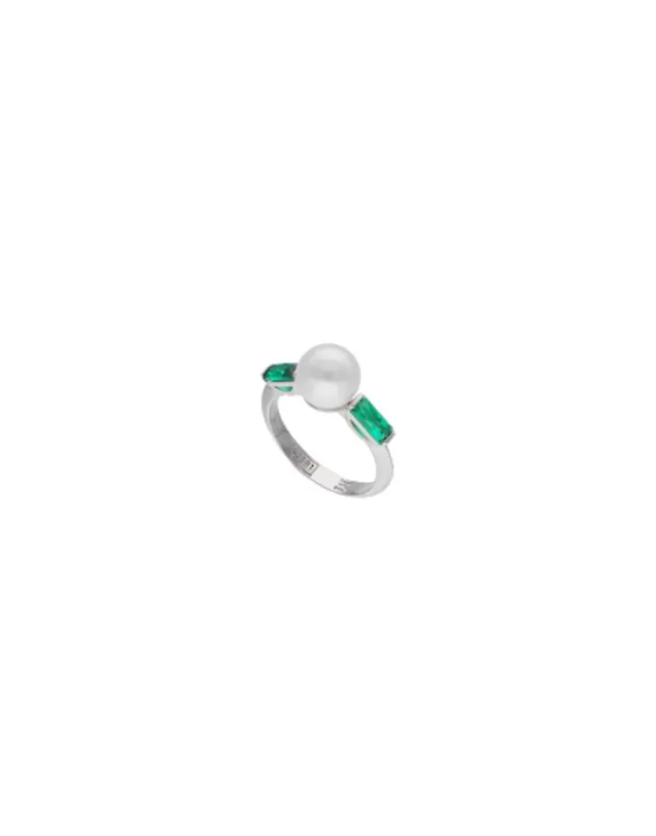 Best Majorica Selene Silver Ring With Pearl And Emerald Green Zirconia