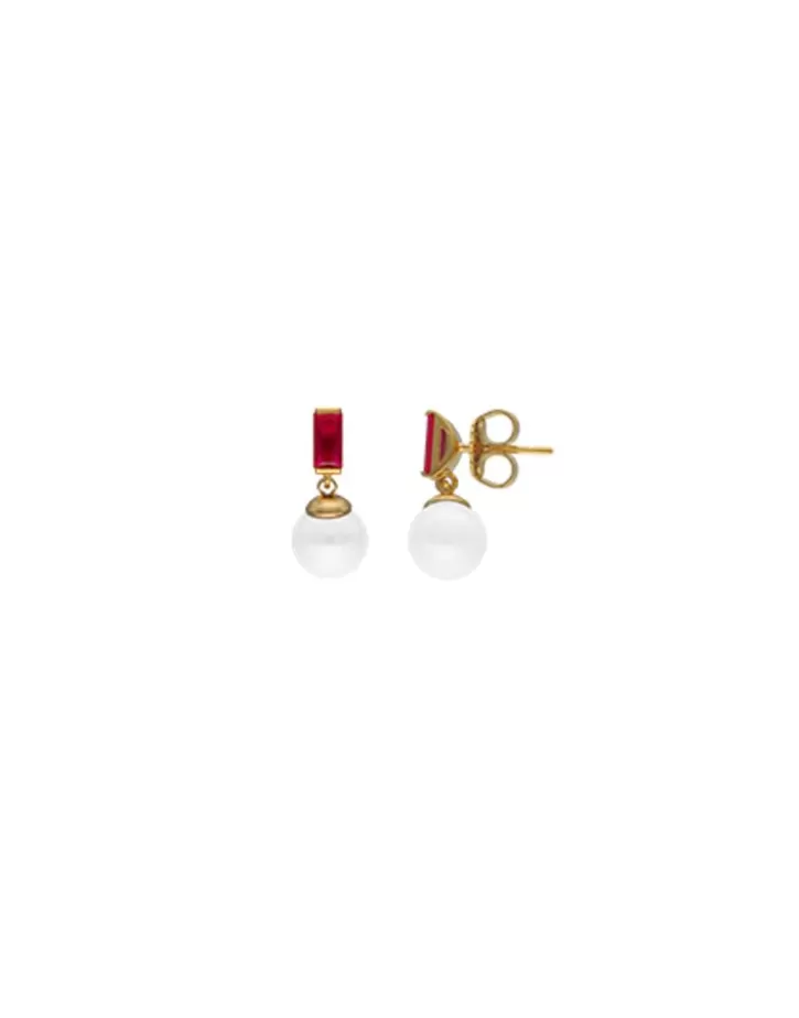 Discount Majorica Selene You&Me Gold-Plated Earrings With Pearl And Ruby Red Zirconia