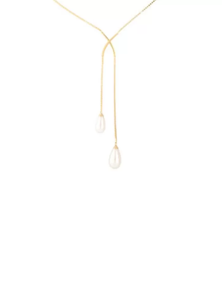 New Majorica Short Elixa Necklace With White Pear Drop Pearl