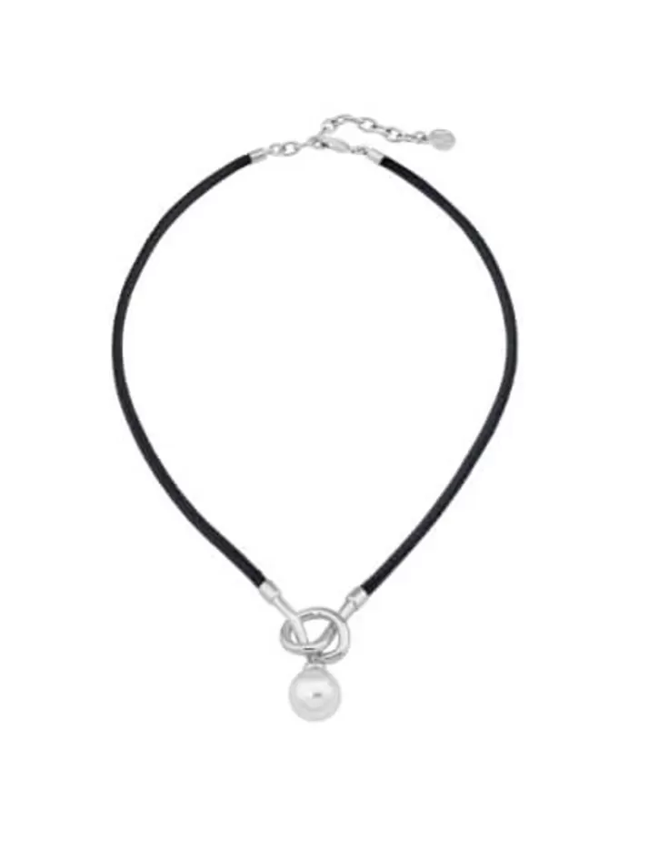 Clearance Majorica Sicilia Leather Necklace With A Silver Knot And A Round Pearl