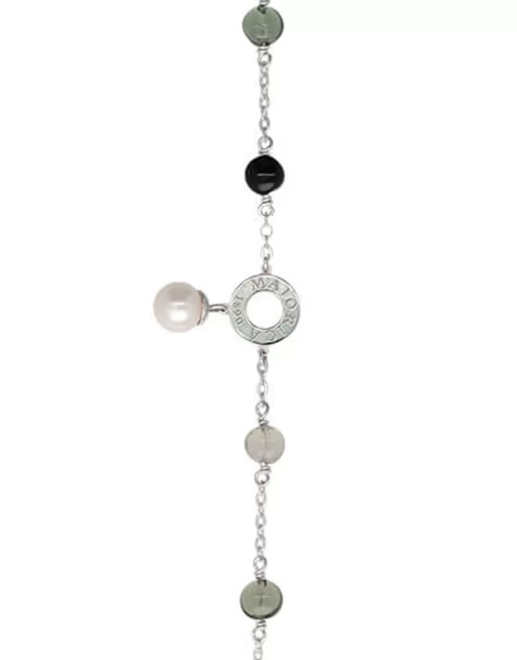Cheap Majorica Silver Algaida Bracelet With Round Pearl And Black Murano Glass