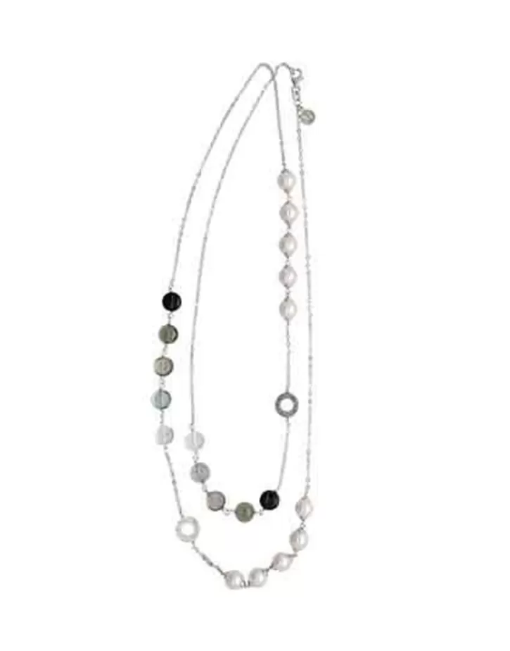 New Majorica Silver Algaida Long Multiposition Necklace With Black Murano Glass
