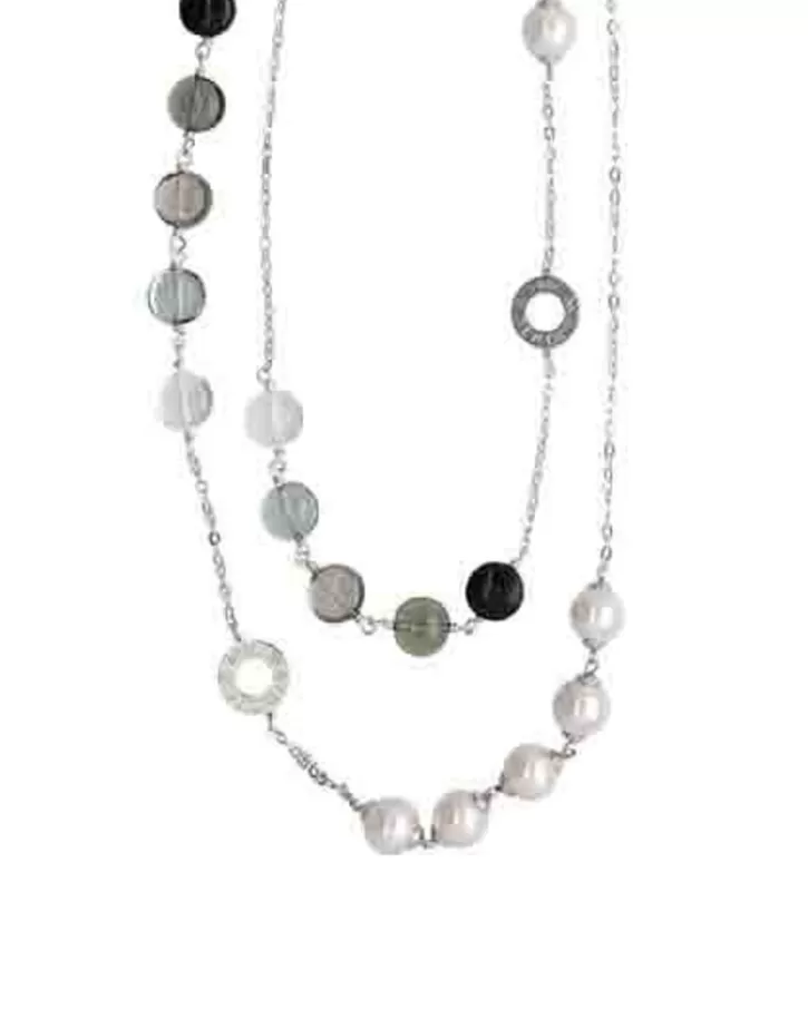 New Majorica Silver Algaida Long Multiposition Necklace With Black Murano Glass