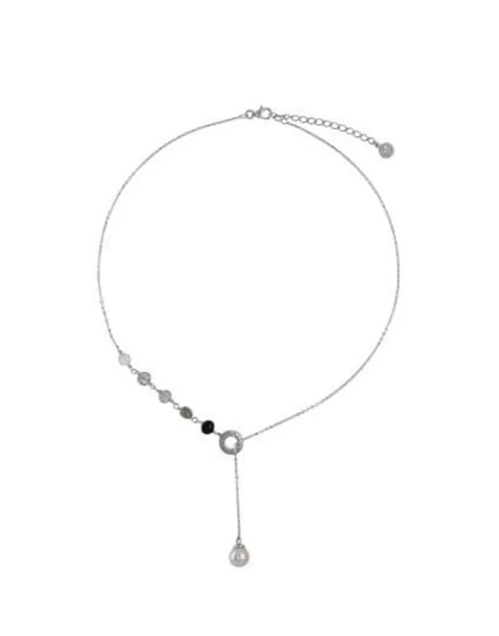Discount Majorica Silver Algaida Short Necklace With Pearl And Black Murano Glass
