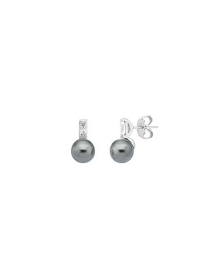 Sale Majorica Silver Earring Selene With 8Mm Gray Pearl And Zircons