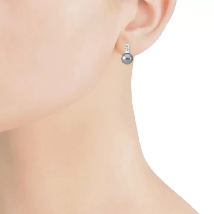 Sale Majorica Silver Earring Selene With 8Mm Gray Pearl And Zircons