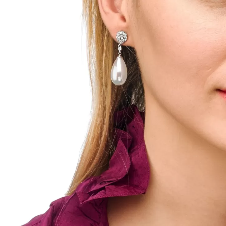 Best Majorica Silver Earrings Afrodita With White Pearl And Zircons