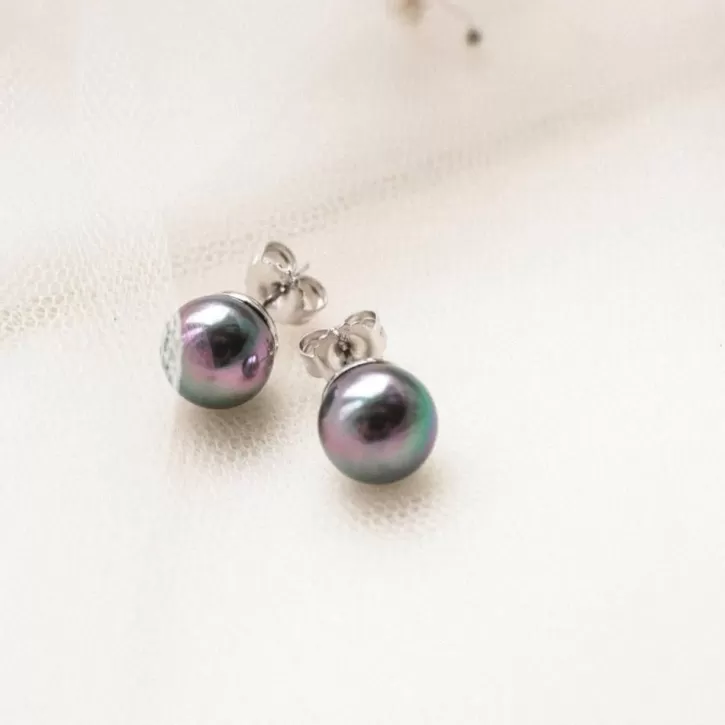 New Majorica Silver Earrings Lyra With 6Mm Gray Pearl