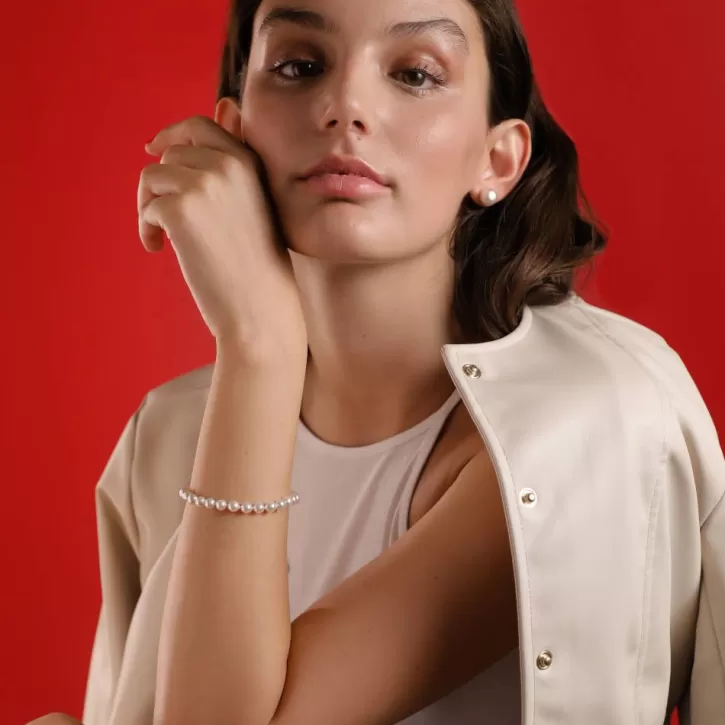 Discount Majorica Silver Earrings Nuada With 10Mm White Pearl Flattened Round