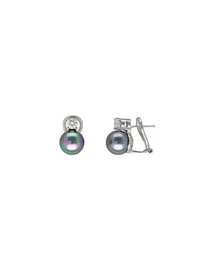 Store Majorica Silver Earrings Selene 10Mm Gray Pearl And Zircons