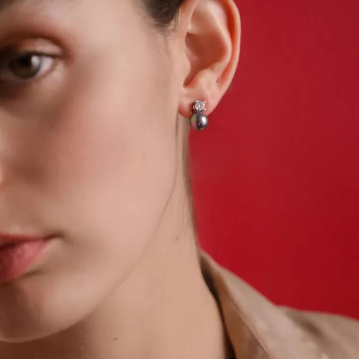 Flash Sale Majorica Silver Earrings Selene 8Mm Gray Pearl And Zircons