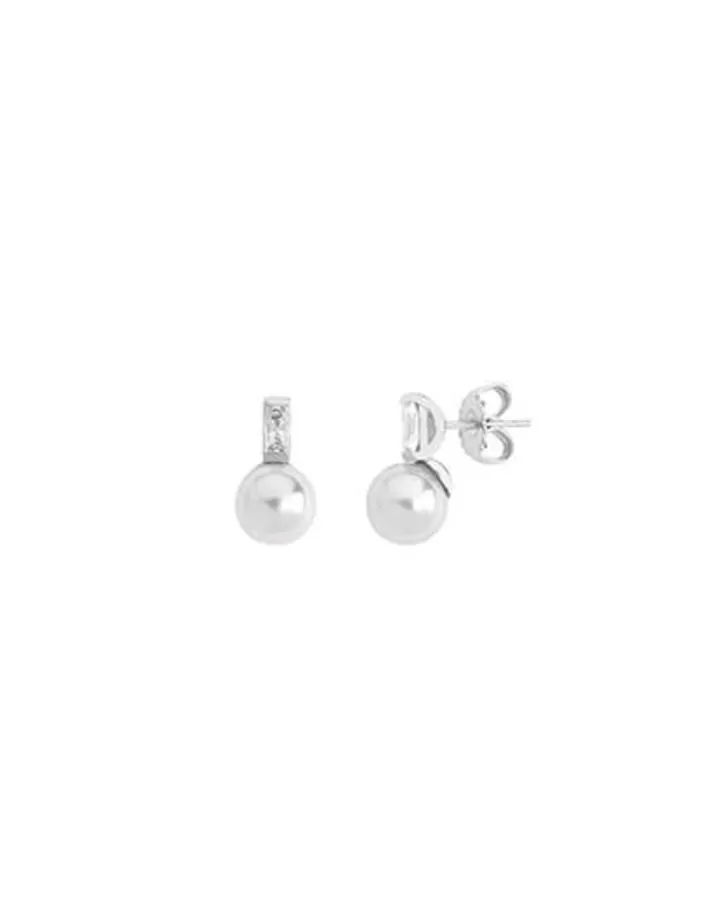 Hot Majorica Silver Earrings Selene With 8Mm White Pearl And Zircons
