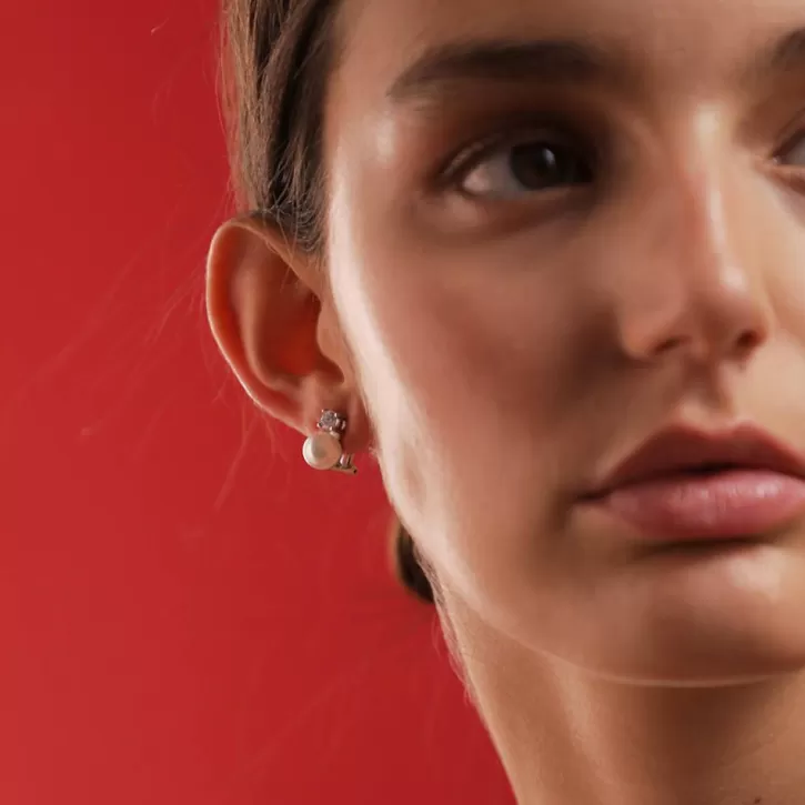 Fashion Majorica Silver Earrings Selene With 8Mm White Pearl And Zircons