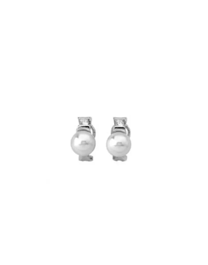 Shop Majorica Silver Earrings Selene With 9Mm White Pearl And Zircons