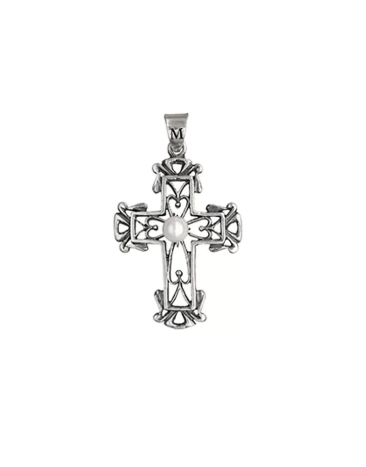 Best Sale Majorica Silver Medieval Cross Pendant With Round Pearl