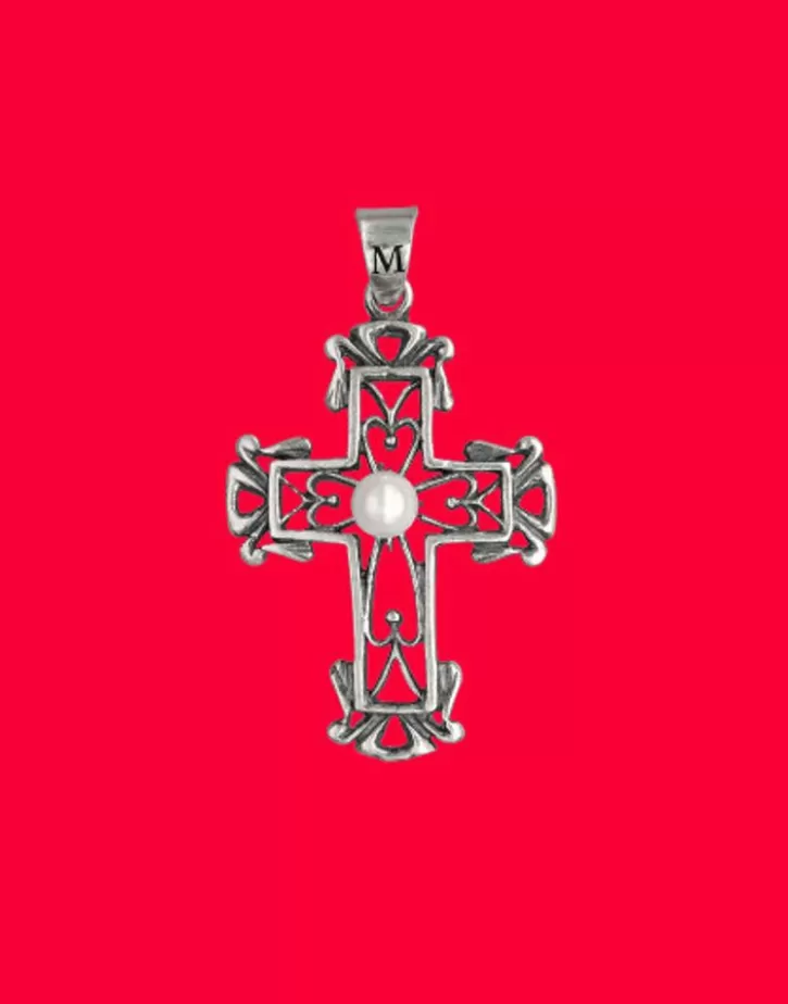silver_medieval_cross_pendant_with_round_pearl_3.webp Best Sale Majorica Silver Medieval Cross Pendant With Round Pearl