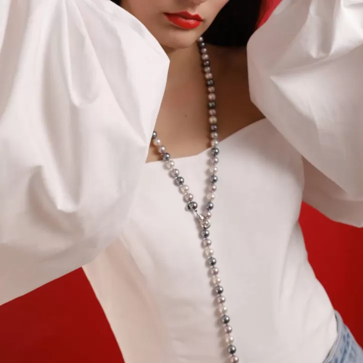 silver_necklace_lyra_10mm_90cm_white_gray_and_nuage_4.webp Clearance Majorica Silver Necklace Lyra 10Mm 90Cm White, Gray And Nuage