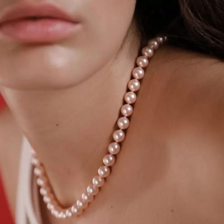 Store Majorica Silver Necklace Lyra 45Cm With 8Mm Pink Pearls