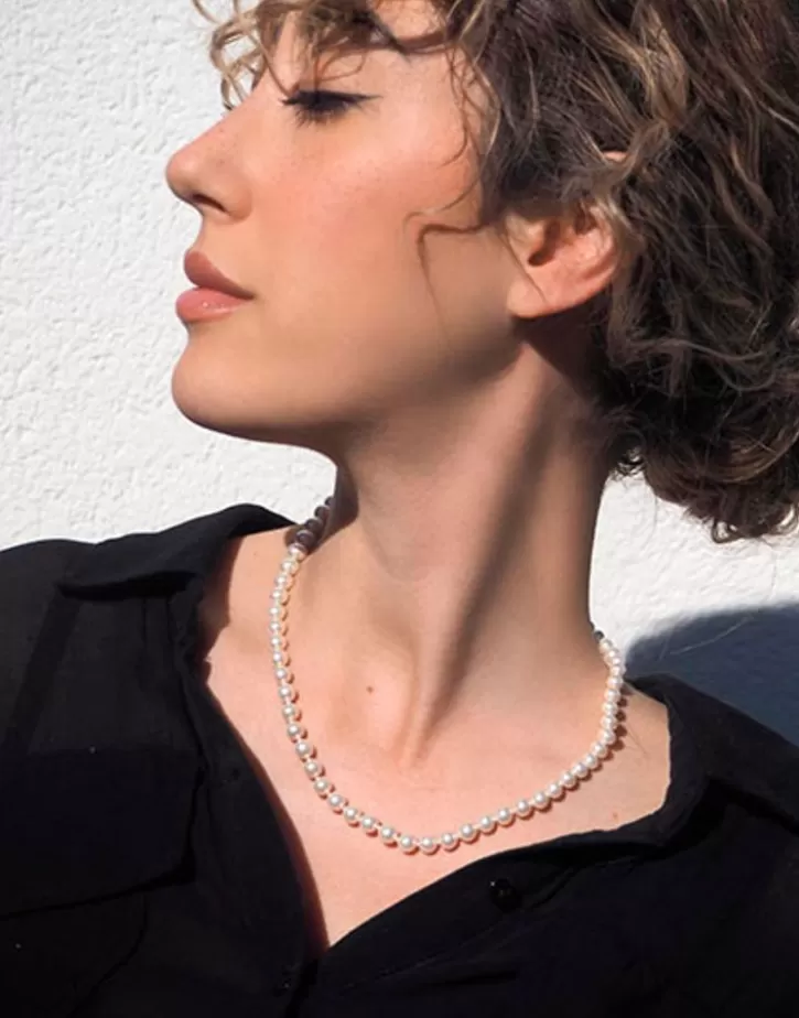 Cheap Majorica Silver Necklace Lyra 45Cm With White Pearls 6Mm