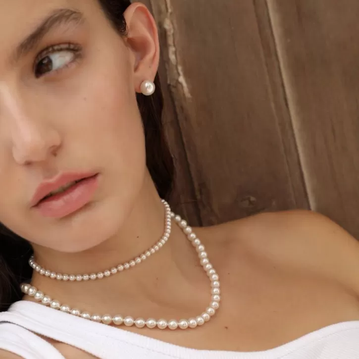 Fashion Majorica Silver Necklace Lyra 7Mm 45Cm