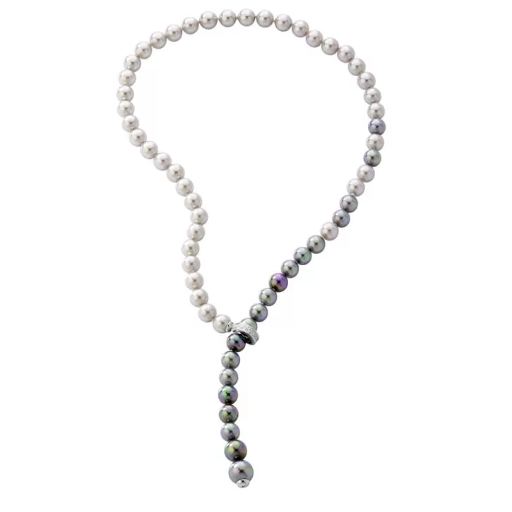 Hot Majorica Silver Necklace Lyra With 8Mm Gray And Nuage Pearls 50Cm