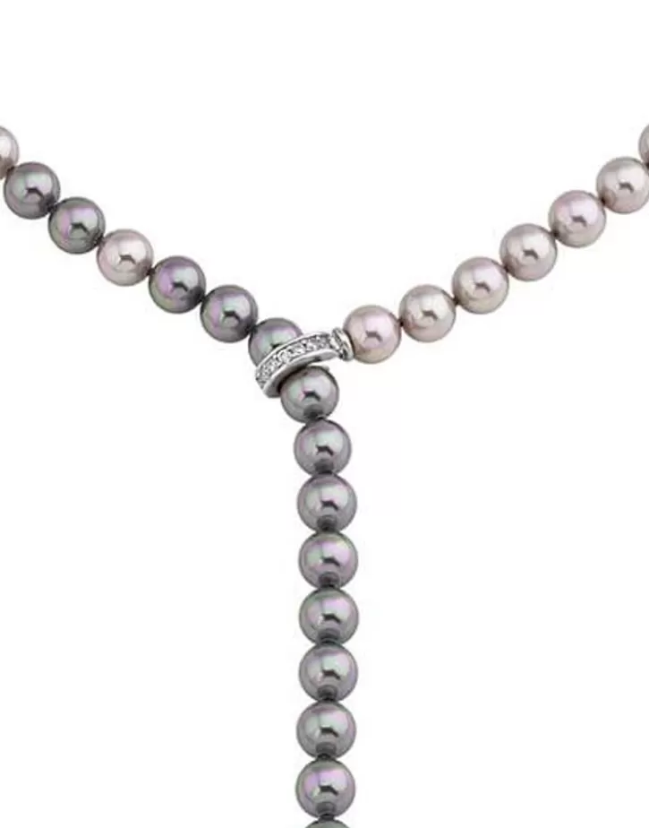 Hot Majorica Silver Necklace Lyra With 8Mm Gray And Nuage Pearls 50Cm