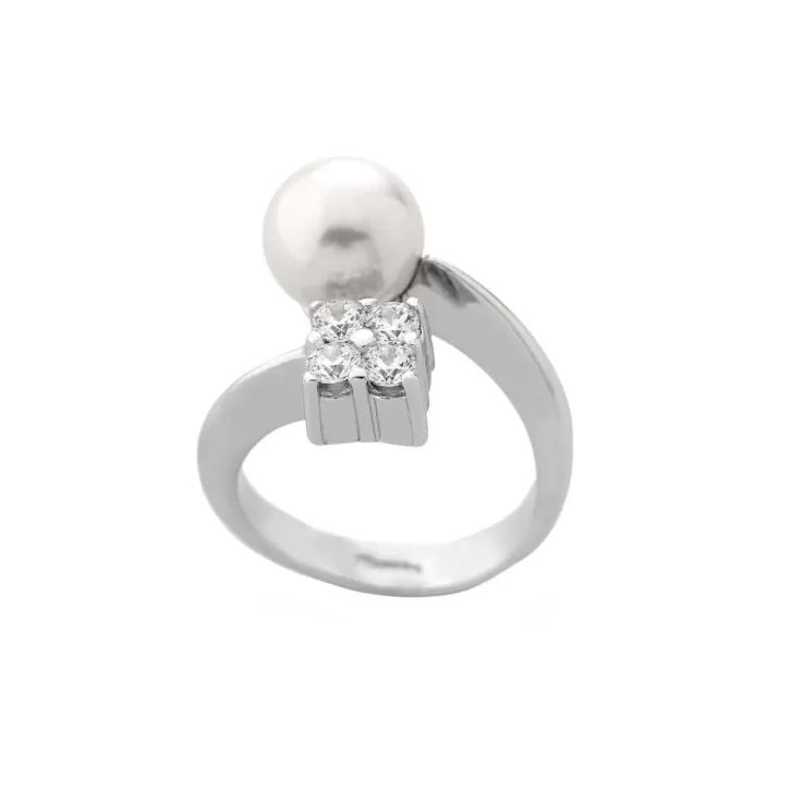 Cheap Majorica Silver Open Ring Selene 9Mm White Pearl And Zircons