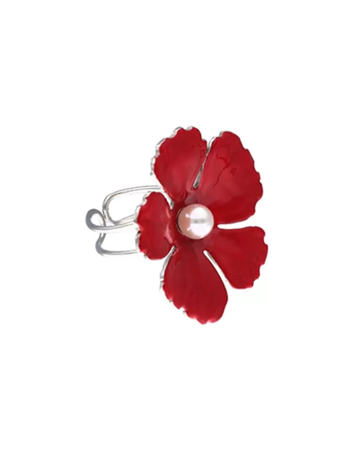 Clearance Majorica Silver Santorini Large Red Flower Ring
