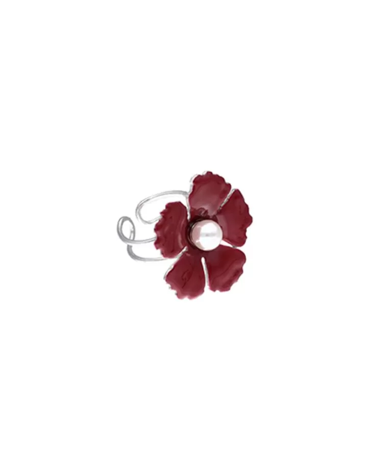 Cheap Majorica Silver Santorini Small Red Flower Ring