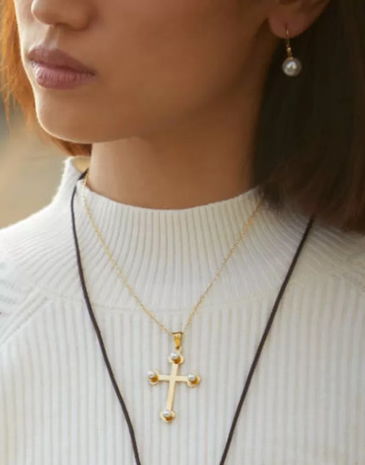 Cheap Majorica Silver Trinity Cross Pendant With Pearls