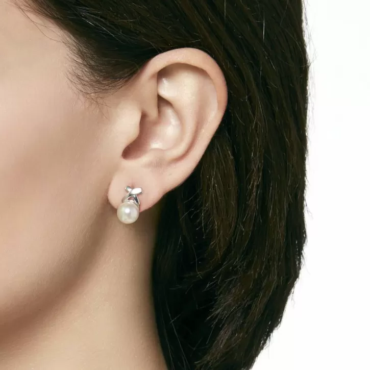 Flash Sale Majorica Silver Vega Earrings With Round White Pearl