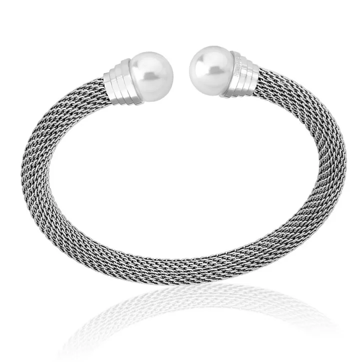 Sale Majorica Steel Bangle Spicy With White Pearl