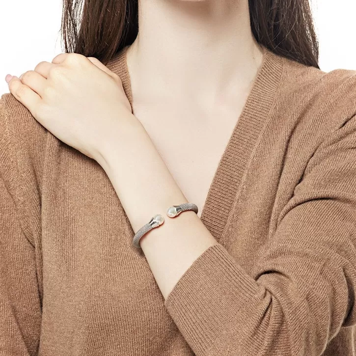 Sale Majorica Steel Bangle Spicy With White Pearl