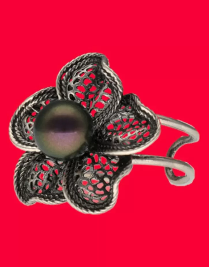 Best Sale Majorica Tahiti Pearl Ring With Flower Peregrina