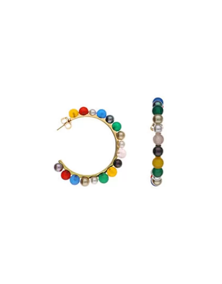 Discount Majorica Tutti Frutti Gold Hoop Earrings With Multicoloured Agates